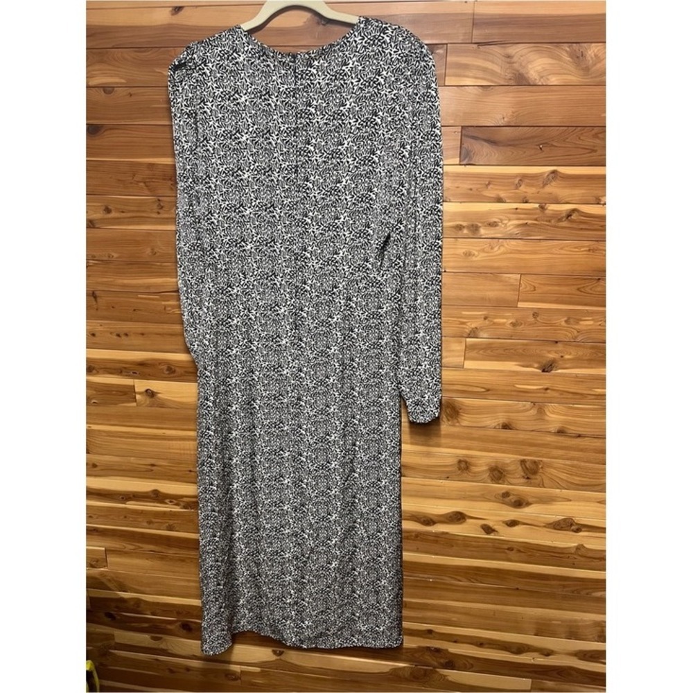 Zara Midi Dress Women Large Black White Geometric Ruched Slit Excellent V-Neck - Picture 3 of 6